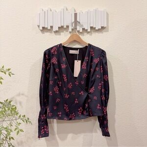 Keepsake Infinity Long Sleeve Wrap Blouse Top Black Ditsy Size XS NWT